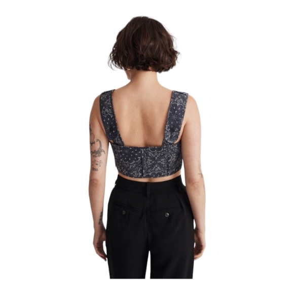 NEW Madewell Kassidy Quilted  Sweetheart Crop Top in Nighttime Size 10 - Picture 2 of 11